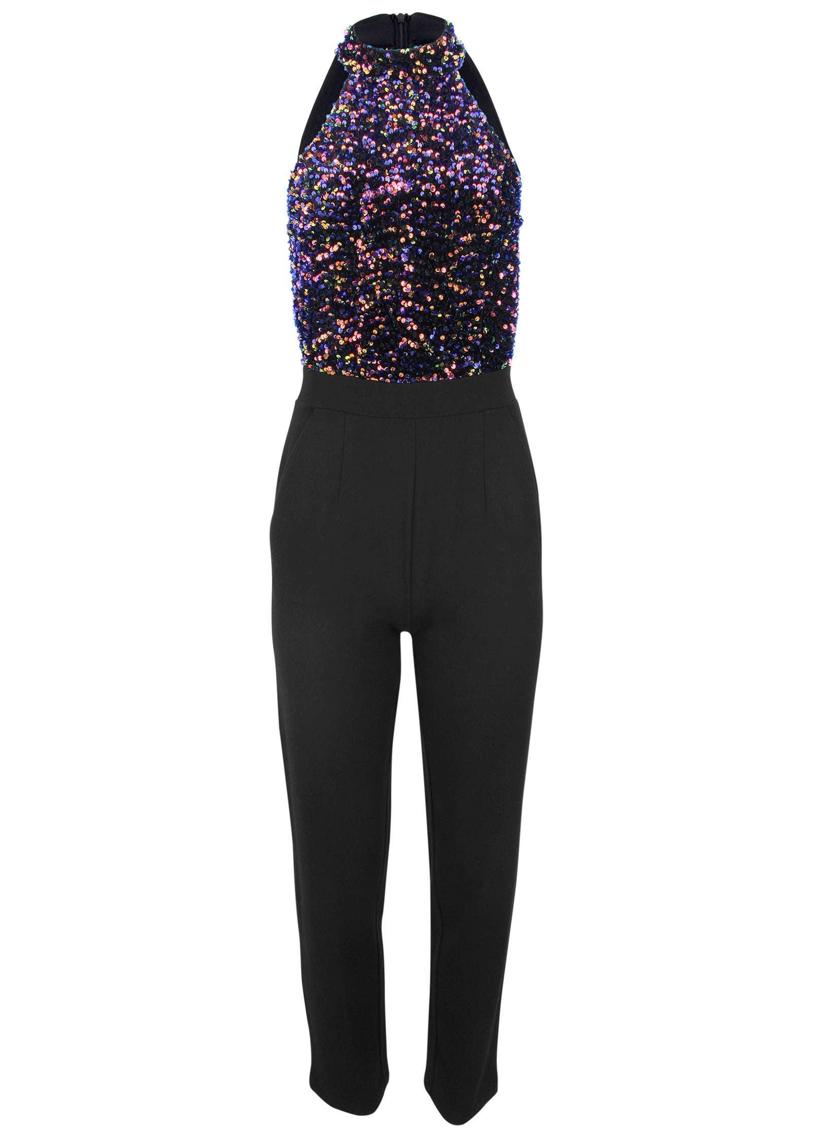 High Neck Sequin Jumpsuit - Fantasy Sequins Product Image