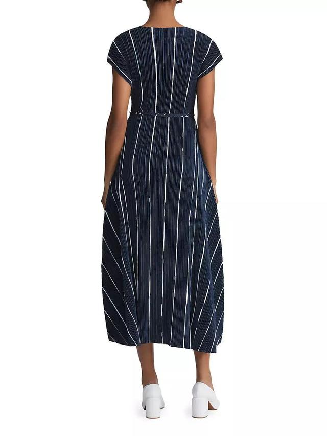 Belted Plisse Flared Midi Dress Product Image