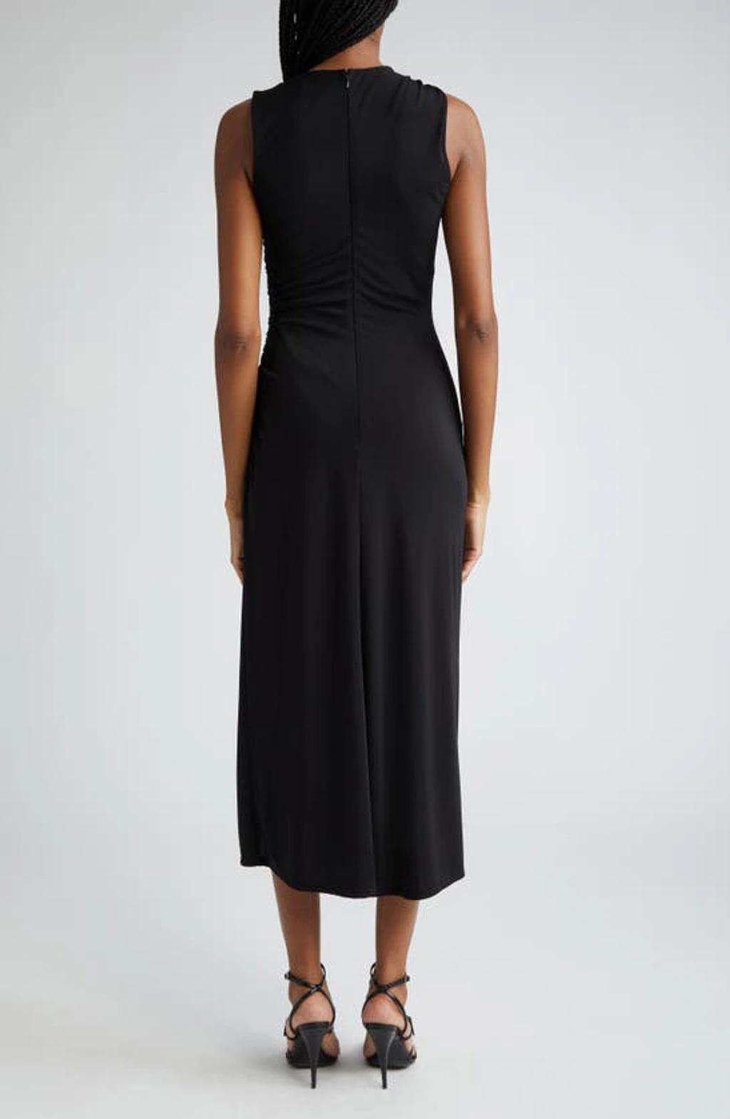 Wesson Draped Jersey Sleeveless Slit Midi Dress In Black Product Image