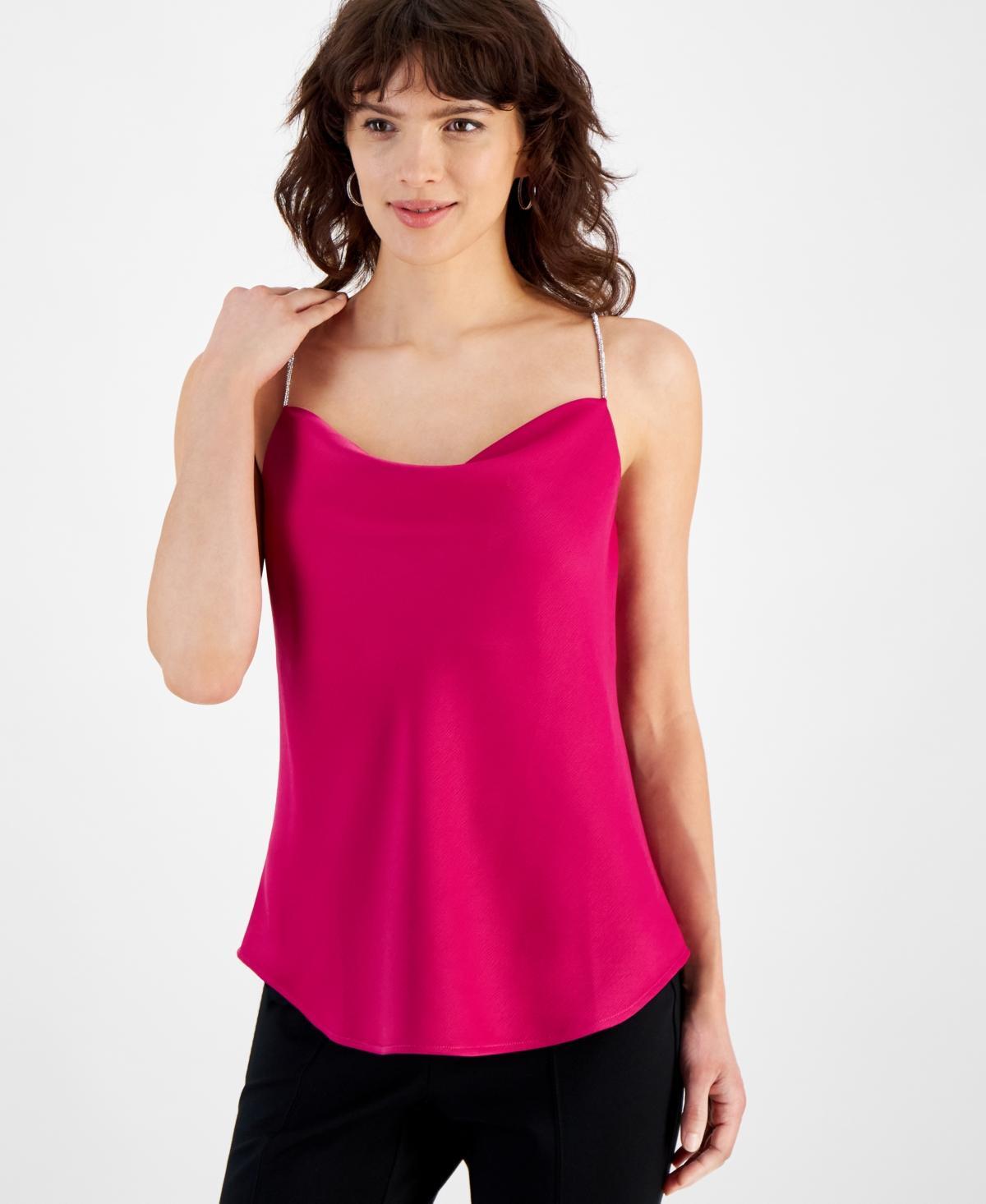 Bar Iii Womens Cowl-Neck Rhinestone-Strap Sleeveless Top, Created for Macys Product Image