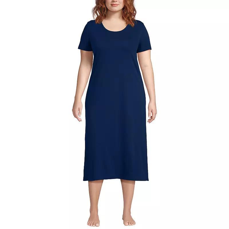 Lands End Petite Cotton Short Sleeve Midcalf Nightgown Product Image