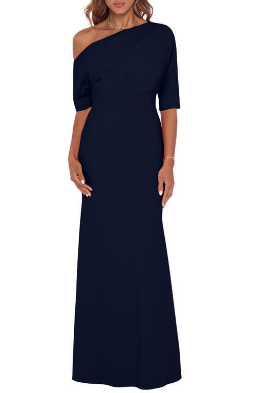 Betsy & Adam One-Shoulder Crepe Scuba Gown Product Image