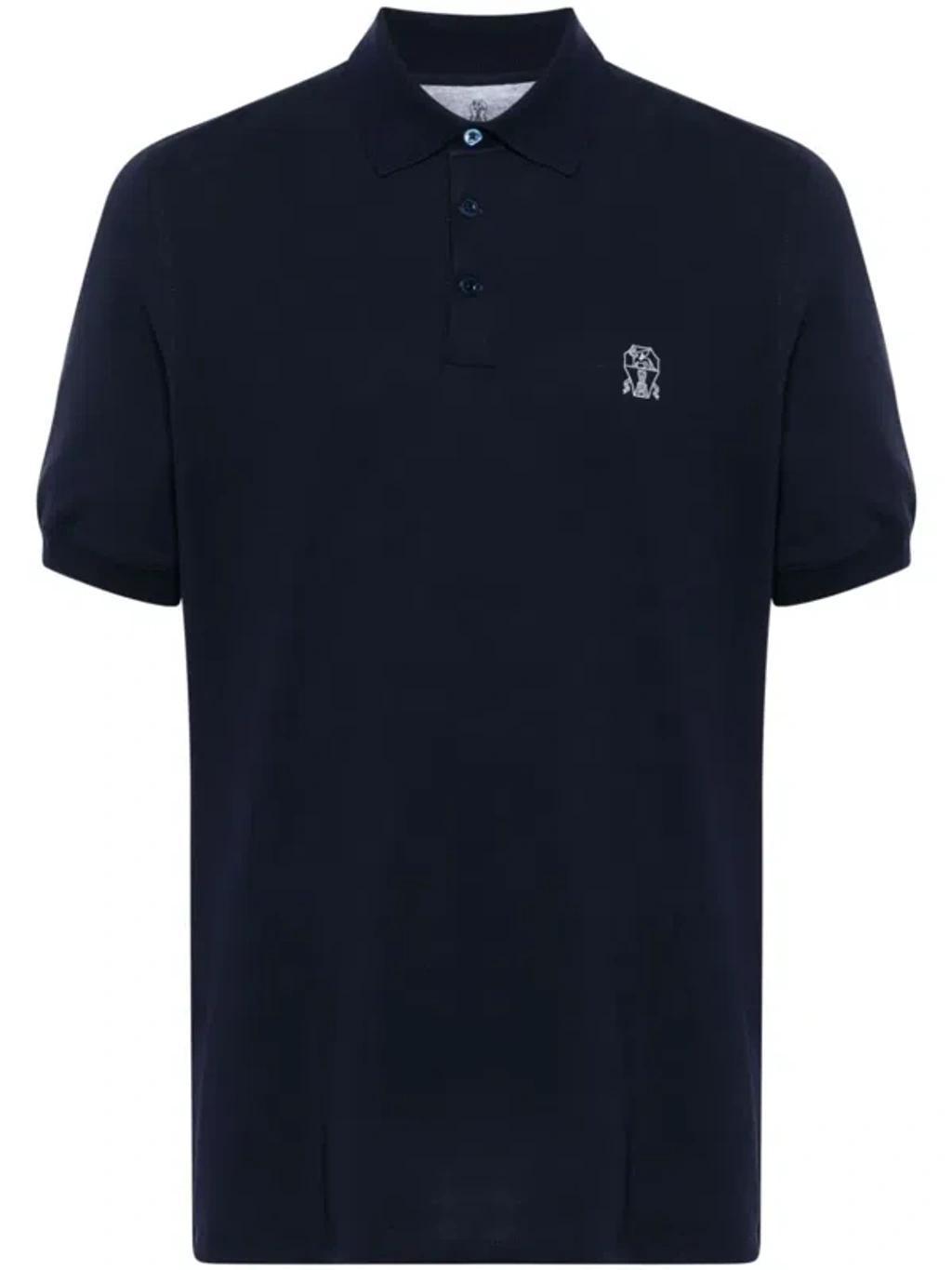 BRUNELLO CUCINELLI Logo-print Cotton Polo Shirt In Blue Product Image