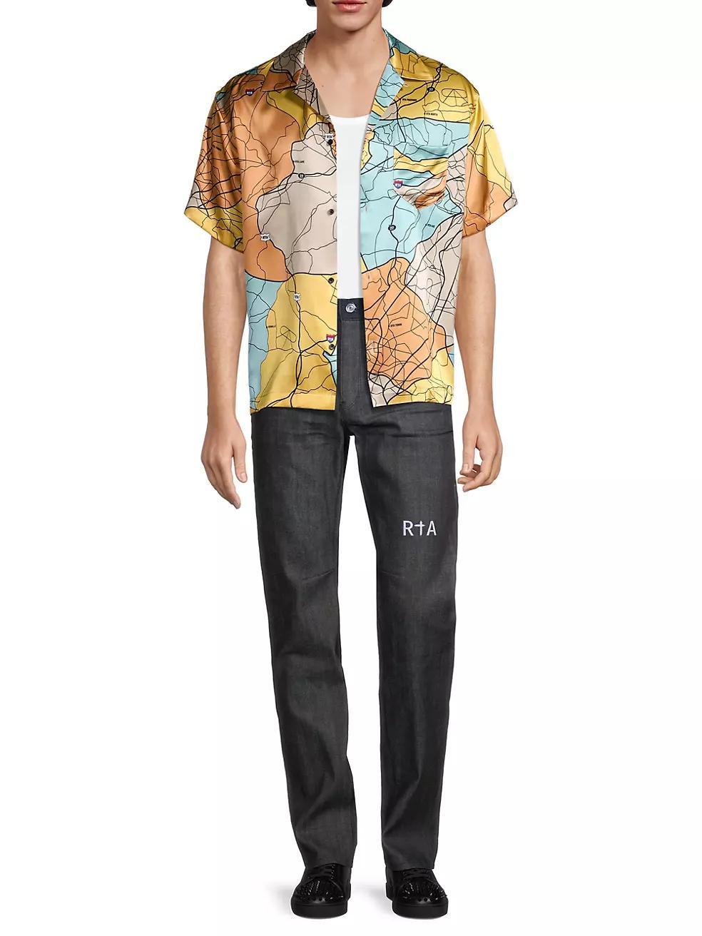 Road Map Print Silk Short-Sleeve Shirt Product Image