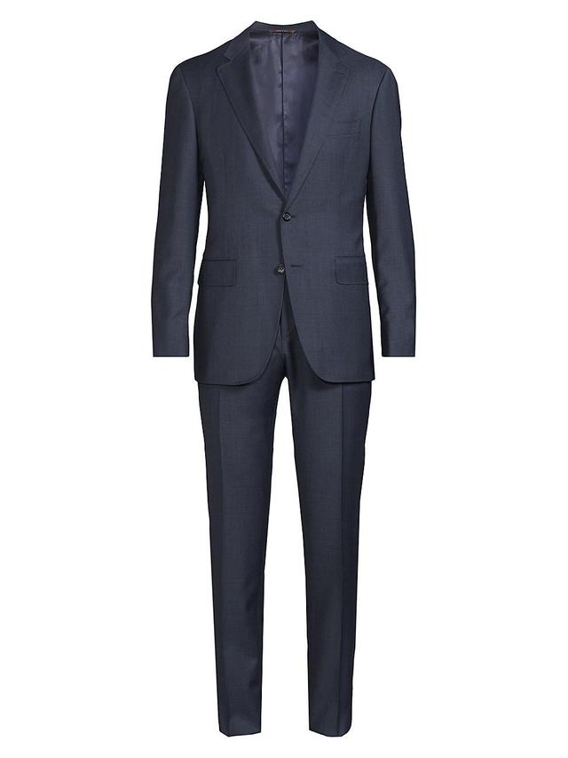 Mens Windowpane Check Wool Trim-Fit Single-Breasted Suit Product Image