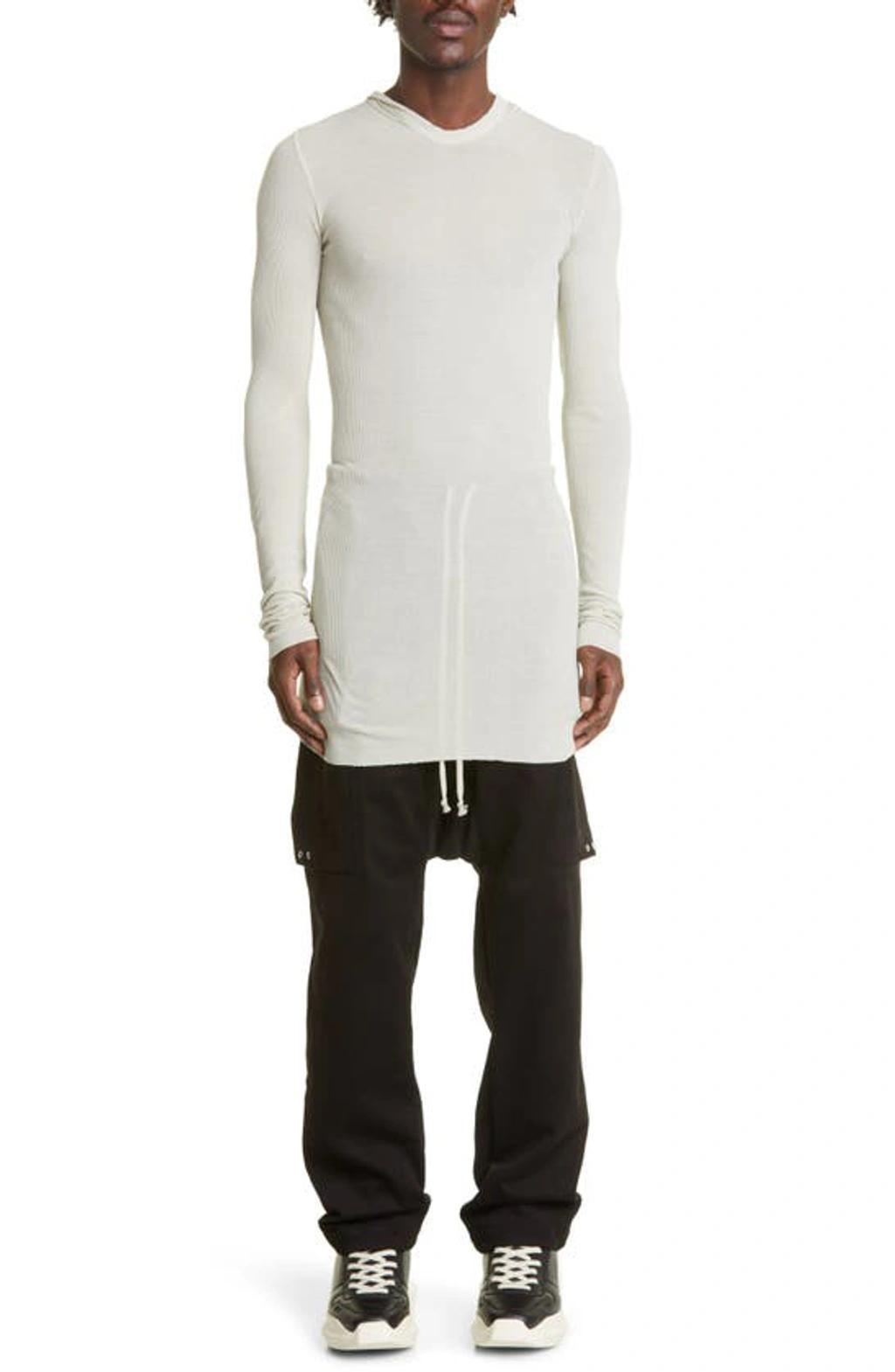 RICK OWENS Rib Hooded T-shirt In White Product Image