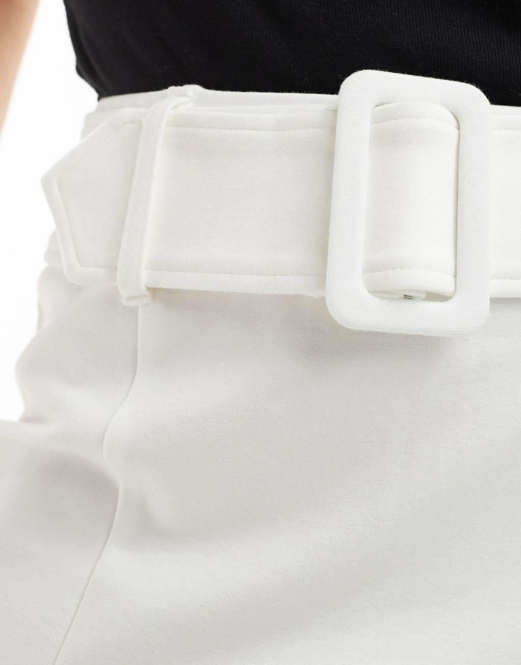 ASOS DESIGN ponte pelmet mini skirt with belt in white  Product Image