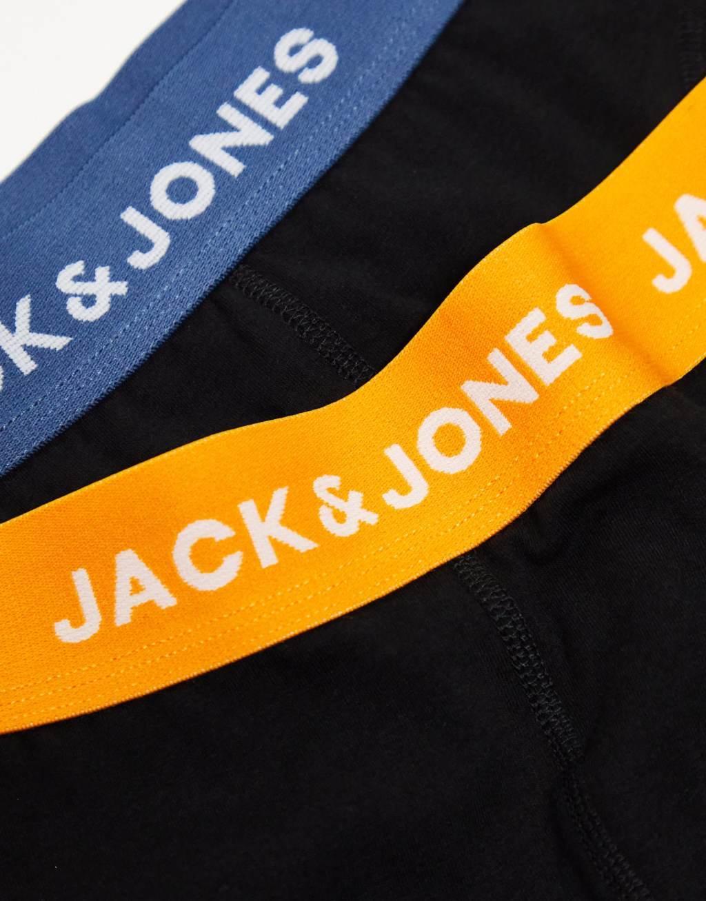 Jack & Jones 3 pack trunks with contrast waistband in black  Product Image