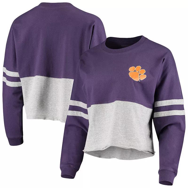 Womens /Gray Clemson Tigers Cropped Retro Jersey Long Sleeve T-Shirt Product Image