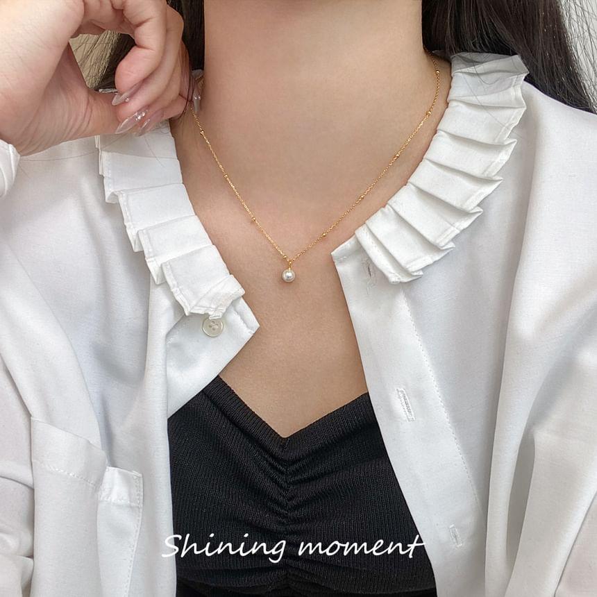 925 Sterling Silver Faux Pearl Pendant Necklace Product Image