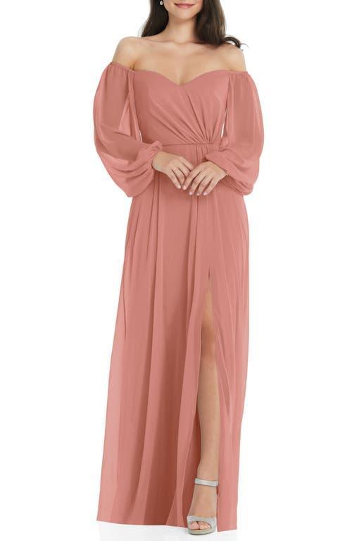 Dessy Collection Convertible Neck Long Sleeve Chiffon Gown Product Image