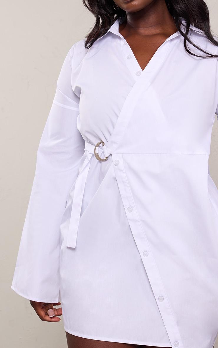 Plus White Wrap Front Belt Detail Shirt Dress Product Image