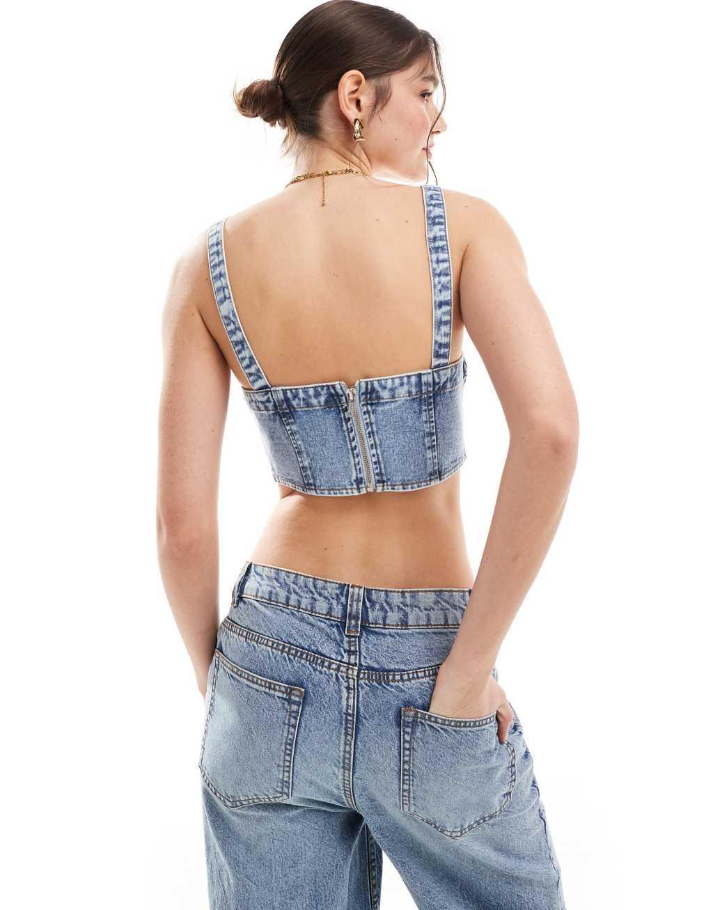 Miss Selfridge denim seamed cami top in blue acid waah Product Image