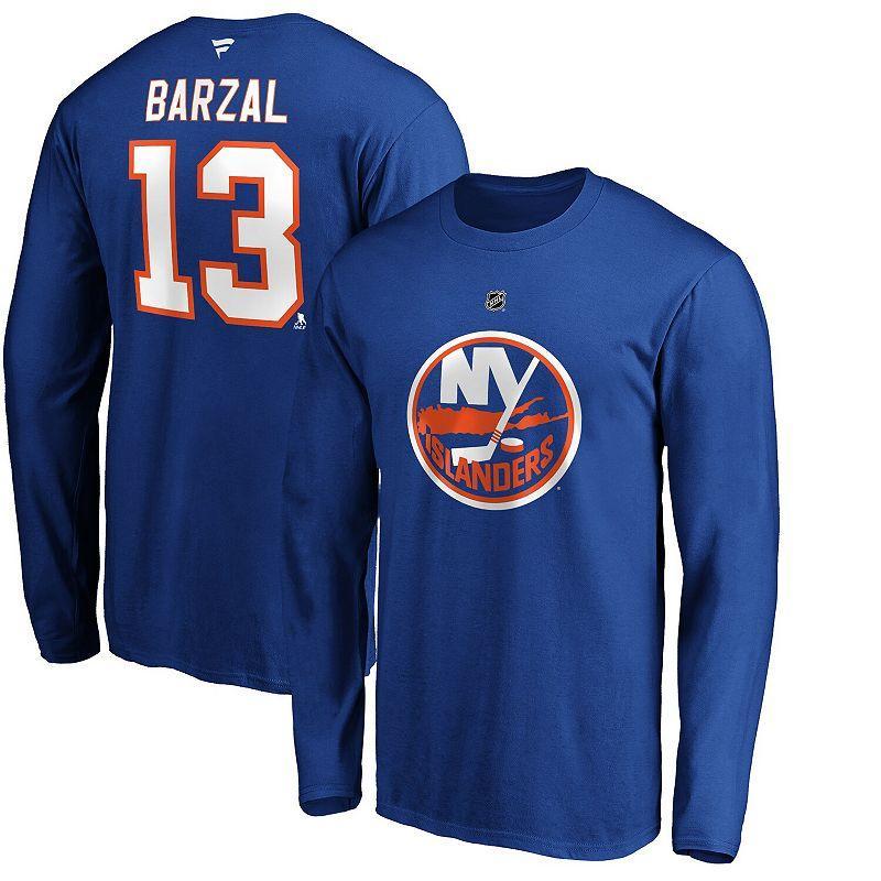 Men's Fanatics Branded Mathew Barzal Royal New York Islanders Authentic Stack Name & Number Long Sleeve T-Shirt Product Image