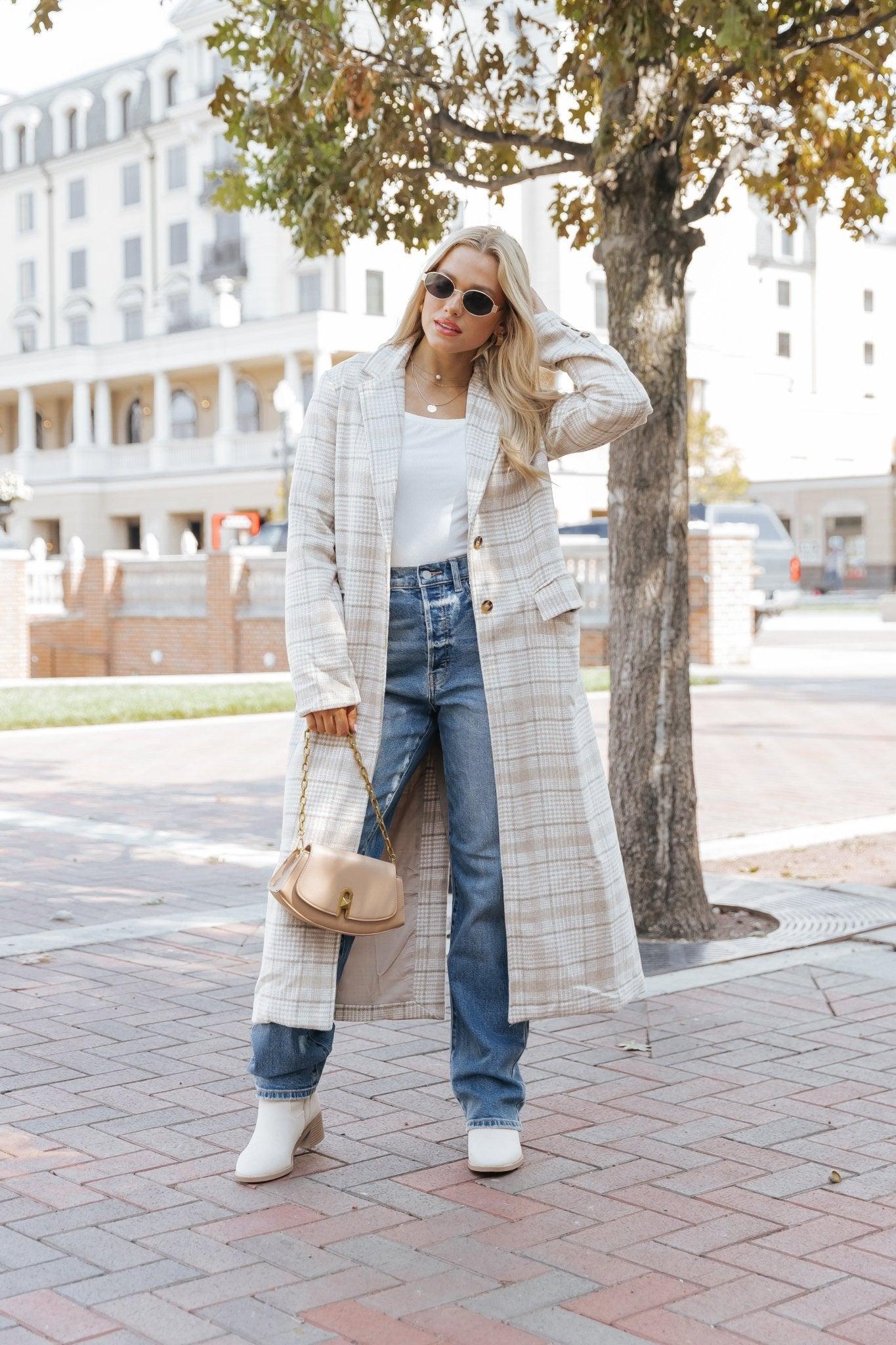 After Fall Tan Plaid Trench Coat - FINAL SALE Product Image