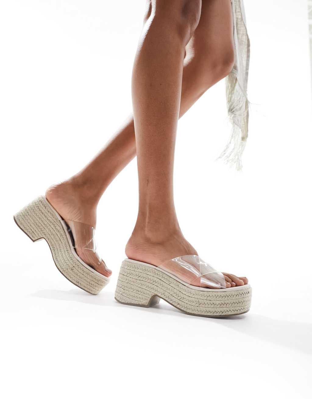 ASOS DESIGN Toy cross strap wedges in clear Product Image