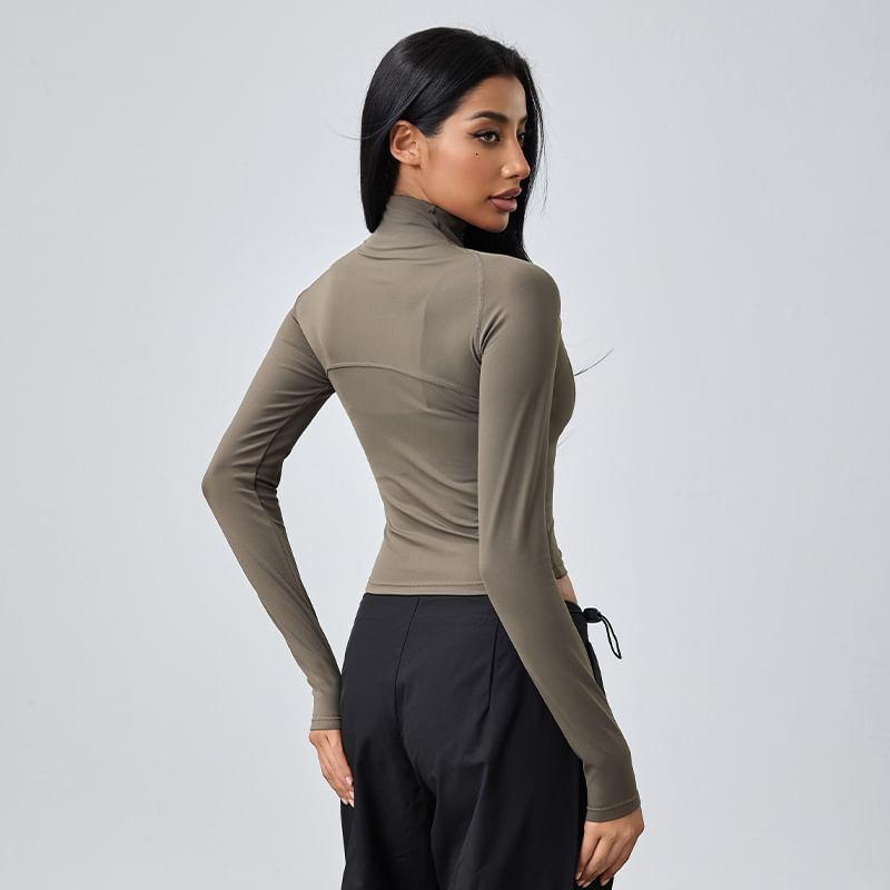 Stand Collar Plain Panel Zip Yoga Jacket Product Image