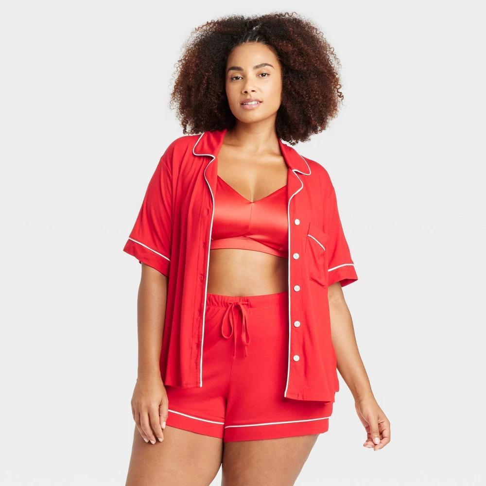 Womens Cloud Knit Short Sleeve Top and Shorts Pajama Set - Auden Red 4X Product Image