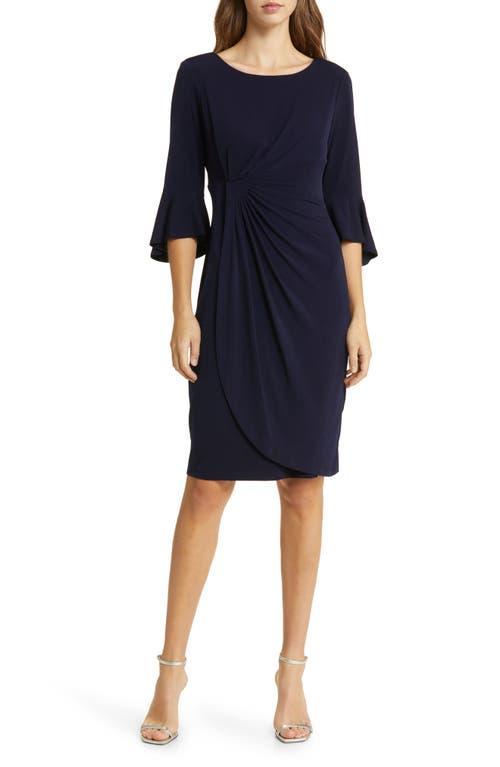 Connected Apparel Faux Wrap Bell Sleeve Jersey Cocktail Dress Product Image