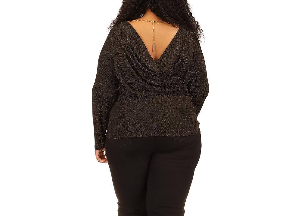 MICHAEL Michael Kors Plus Size Long Sleeve Cowl Back Top (Black Women's Clothing Product Image