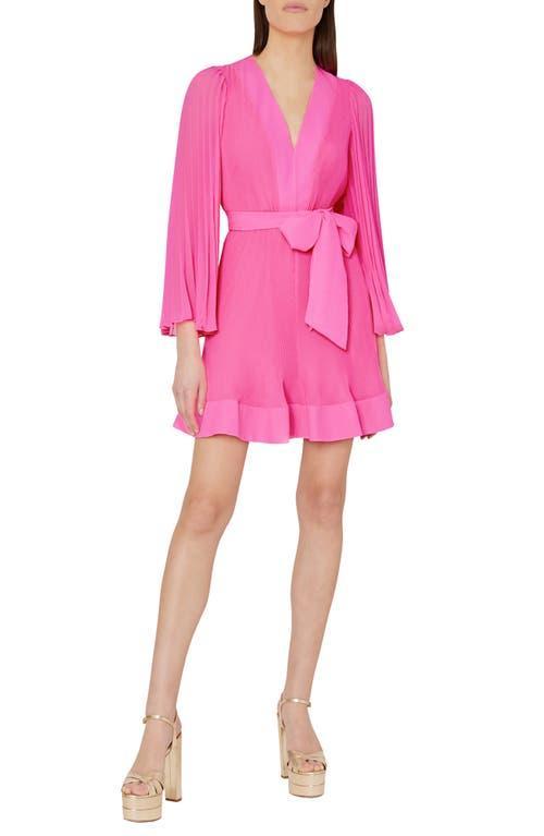 Milly Oakley Pleated Long Sleeve Tie Waist Dress Product Image