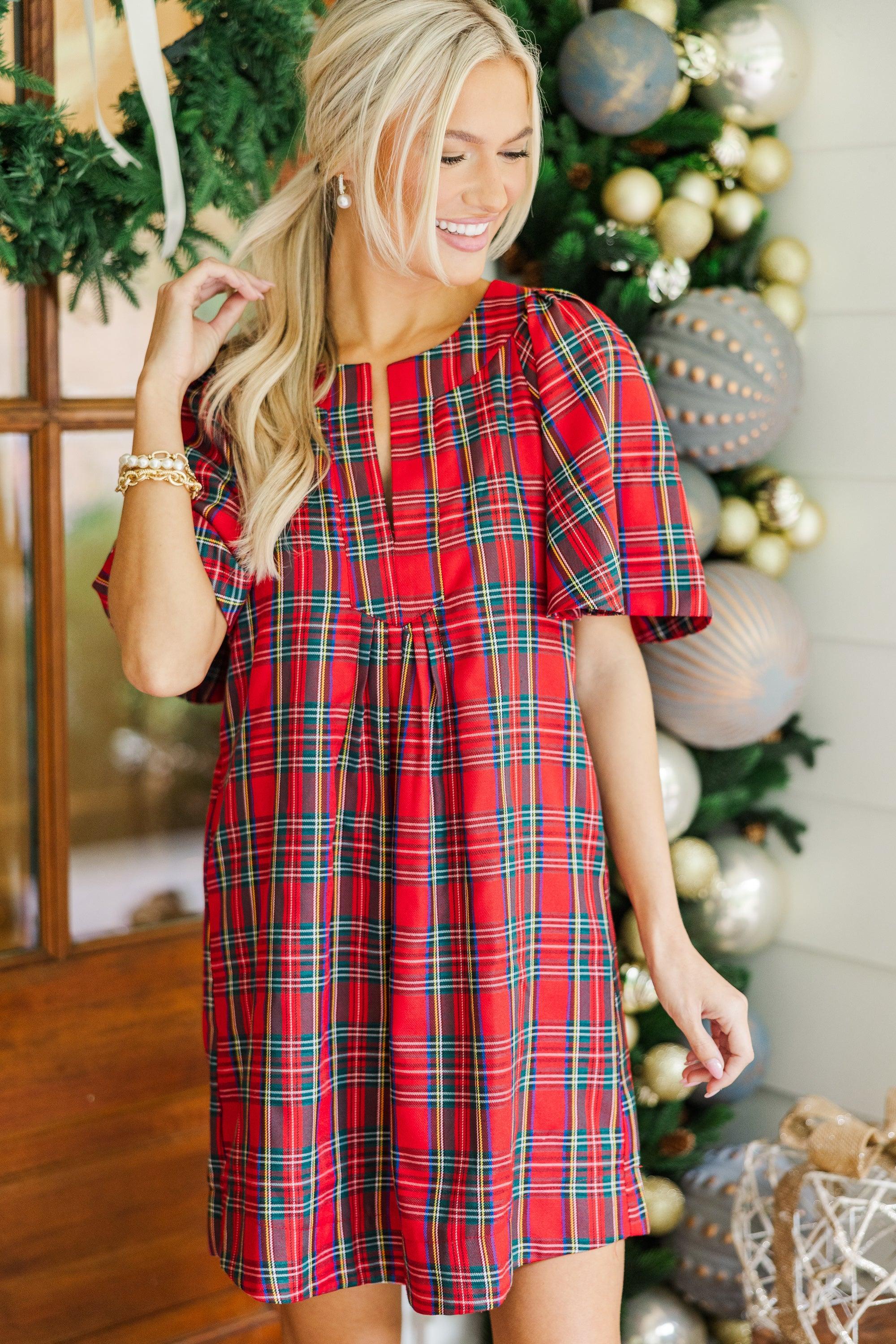 Just A Theory Red Plaid Dress Female Product Image