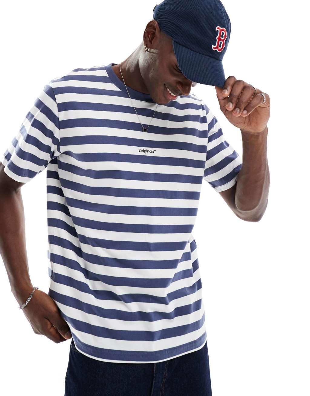 Jack & Jones oversized t-shirt in blue and white stripe Product Image