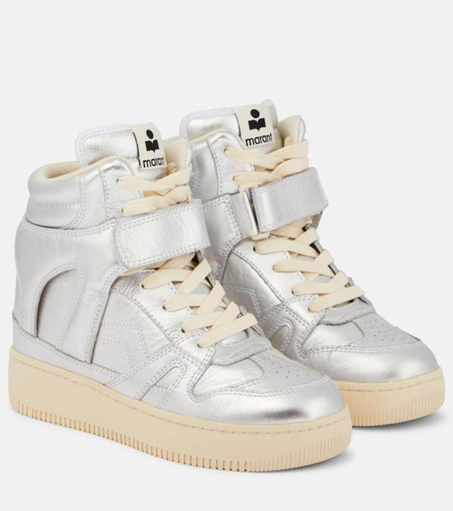 ISABEL MARANT Ellyn High-top Metallic Leather Sneakers In Silver Product Image