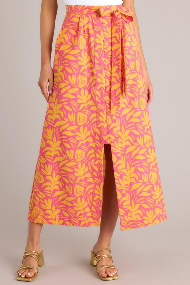 Wild Over You Pink Floral Print Linen Skirt Product Image