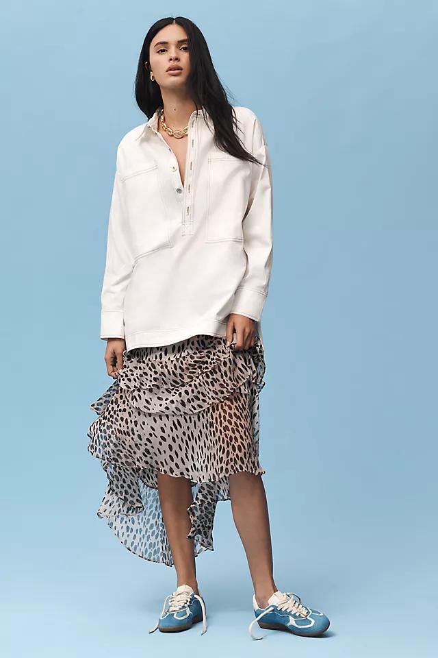 RIXO Leopard Preslee Silk Ruffled Midi Skirt Product Image