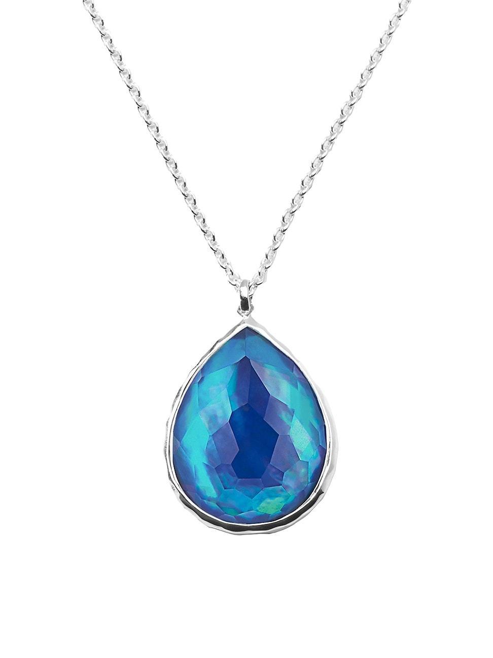 Womens Rock Candy Large Teardrop Sterling Silver, Clear Quartz, Mother-Of-Pearl & Lapis Pendant Necklace Product Image