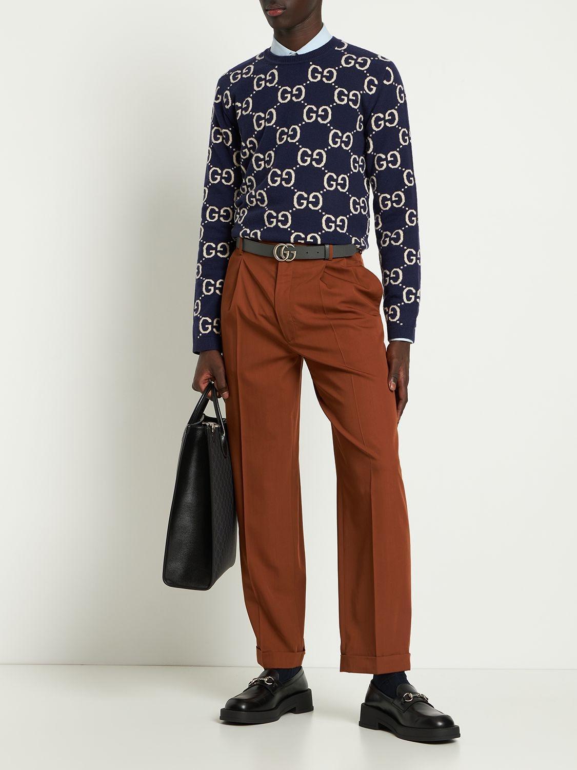 GUCCI Long Sleeves Crew-neck Sweater In Blue,ivory Product Image