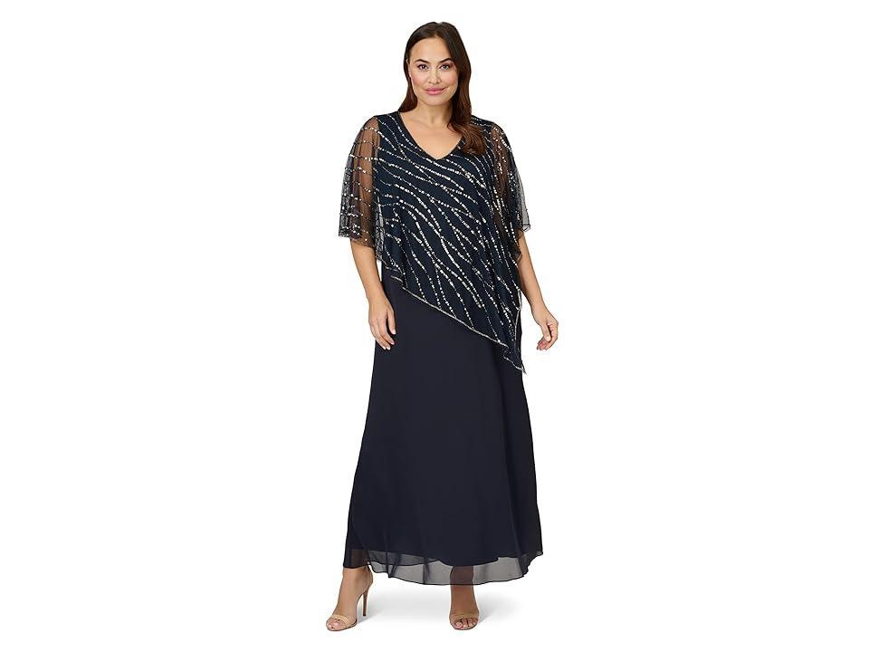 Adrianna Papell Plus Size Sleeveless V-Neck Beaded Popover Midi Dress Product Image