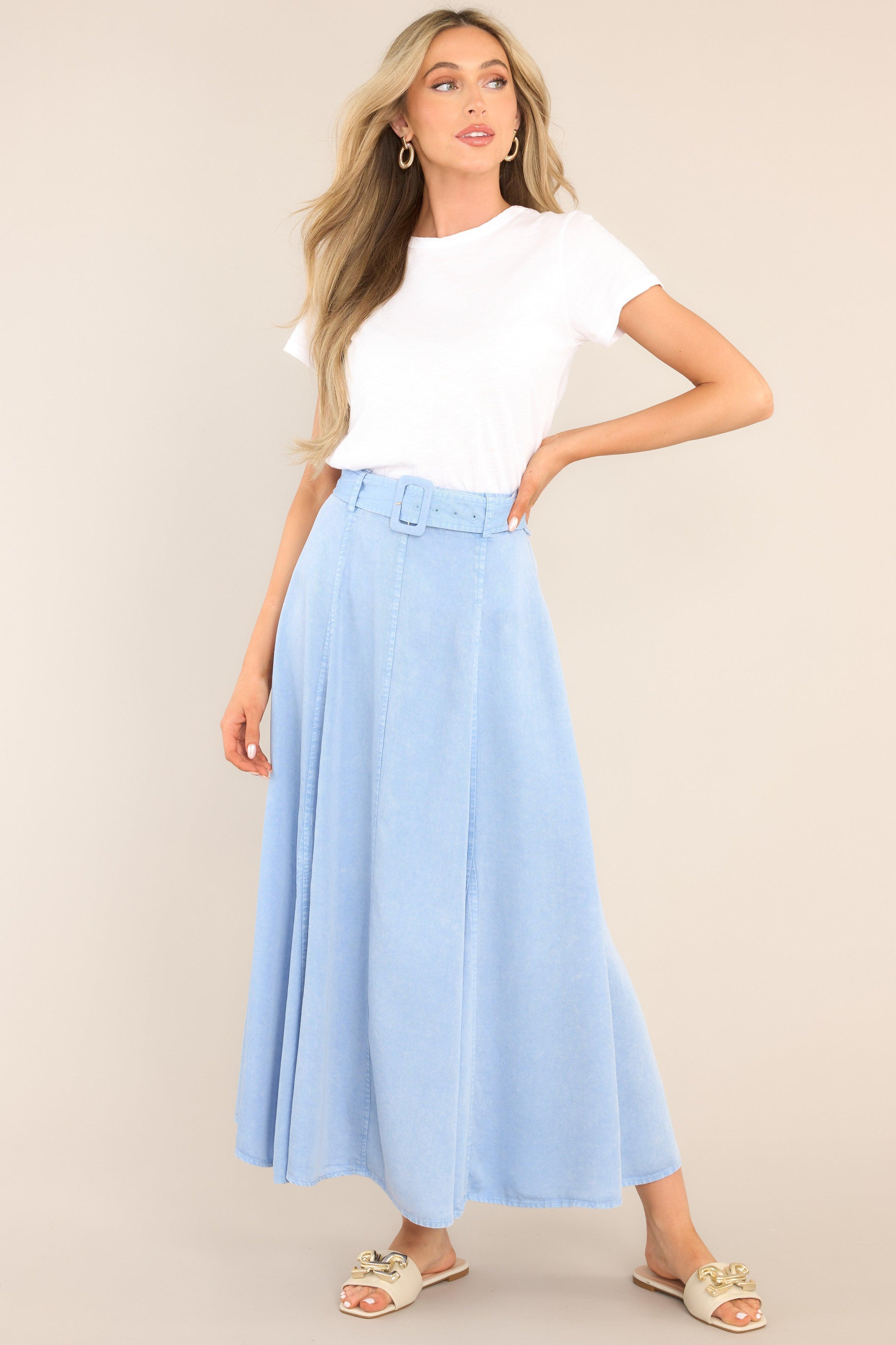 Stay True Chambray Maxi Skirt Sky Blue Product Image