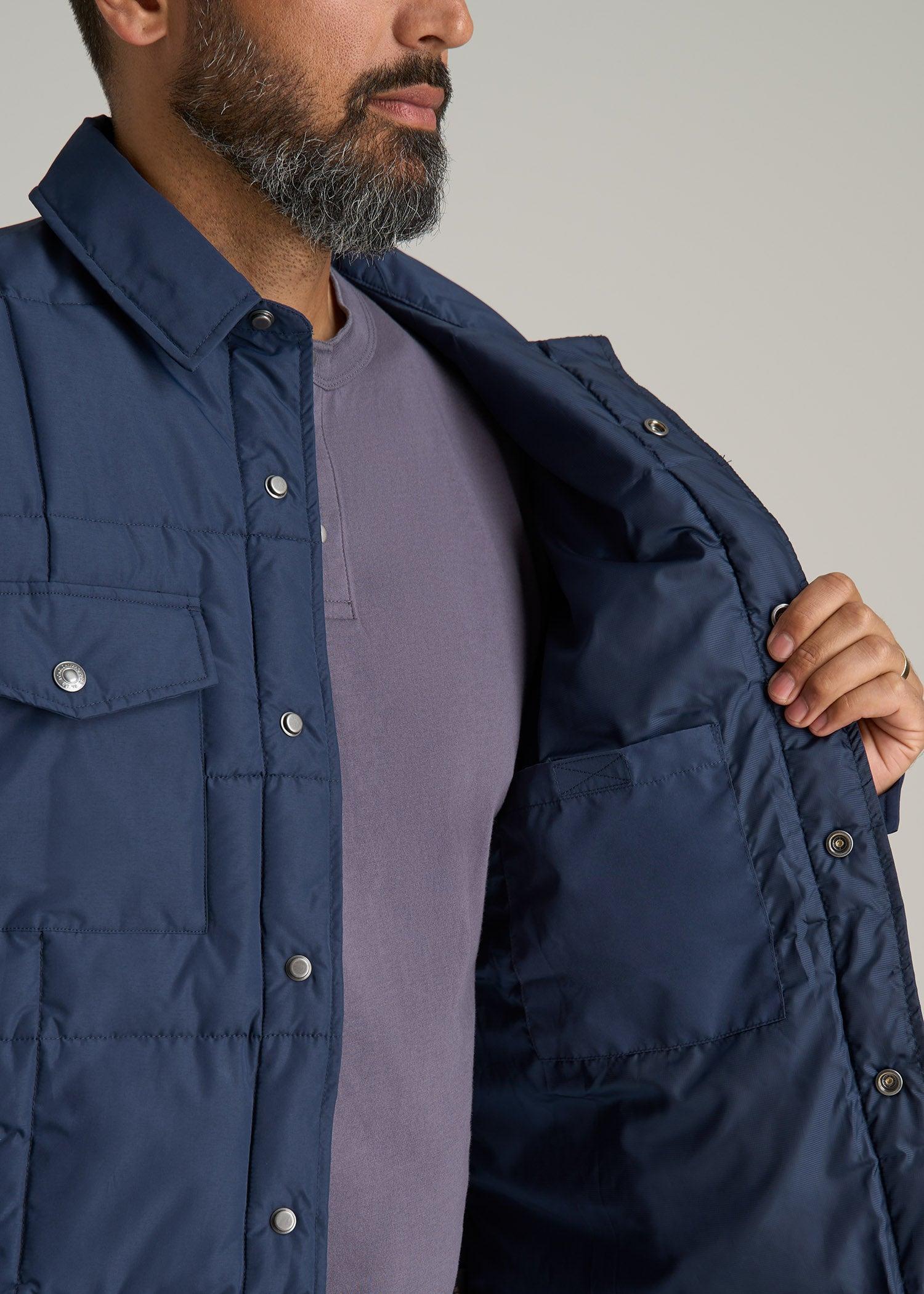 LJ&S Puffer Shirt Jacket for Tall Men in Marine Blue Male Product Image