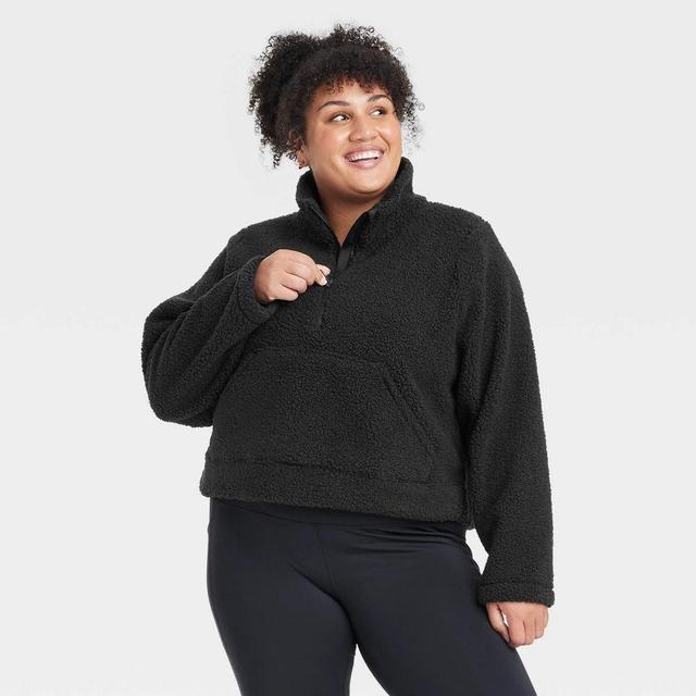 Womens High Pile Fleece 1/2 Zip Pullover - All In Motion Black 1X Product Image