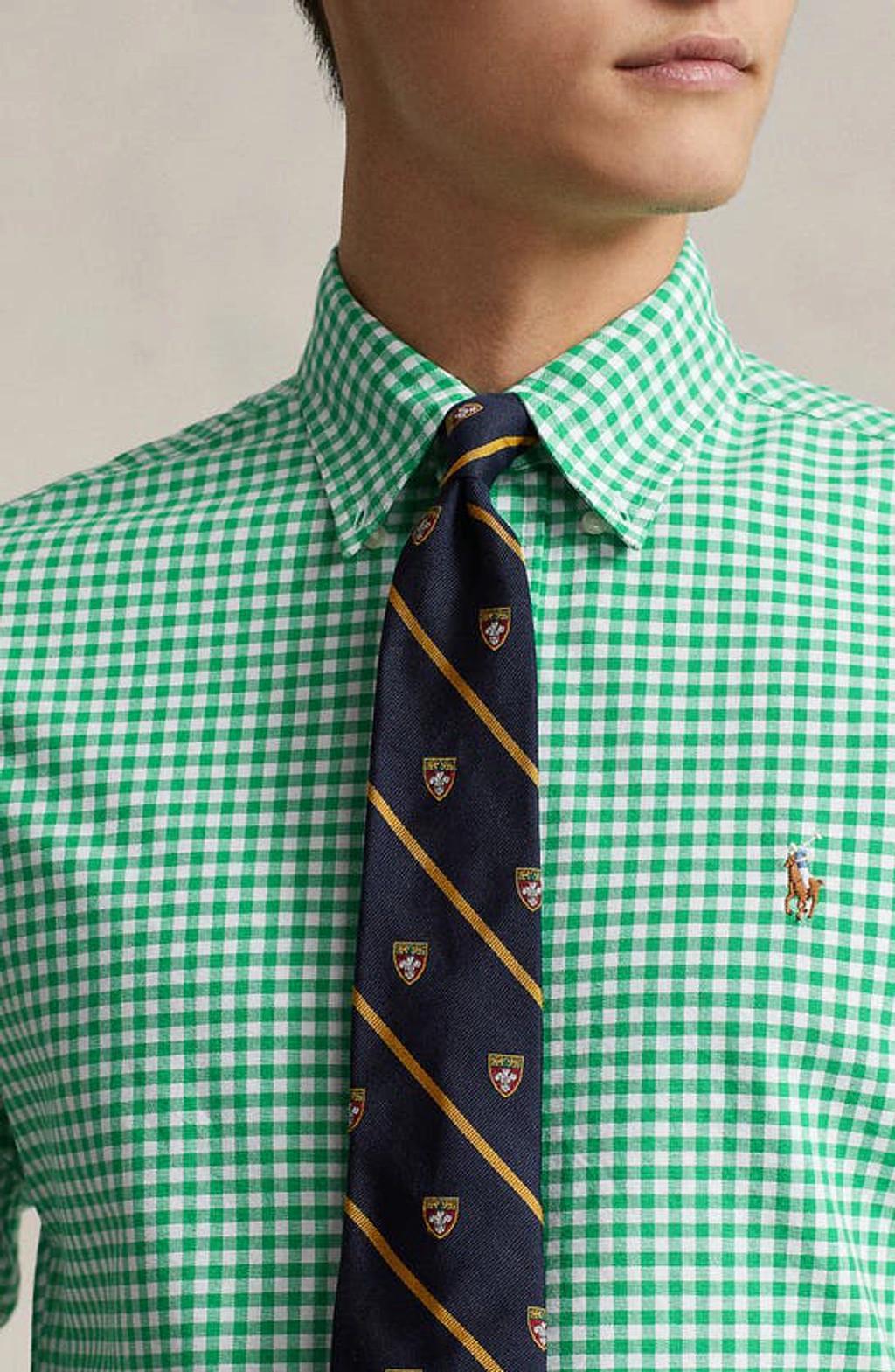 Gingham Oxford Cotton Button-down Shirt In Summer Emerald White Product Image