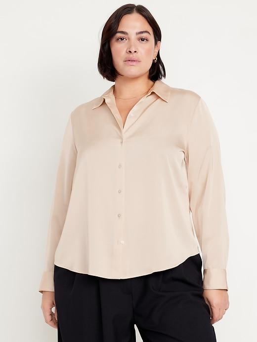 Classic Button-Down Satin Shirt Product Image