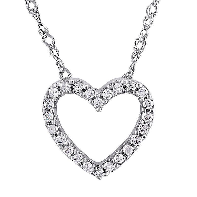 Stella Grace 14k White Gold 1/10 Carat T.W Diamond Heart Pendant Necklace, Womens Product Image