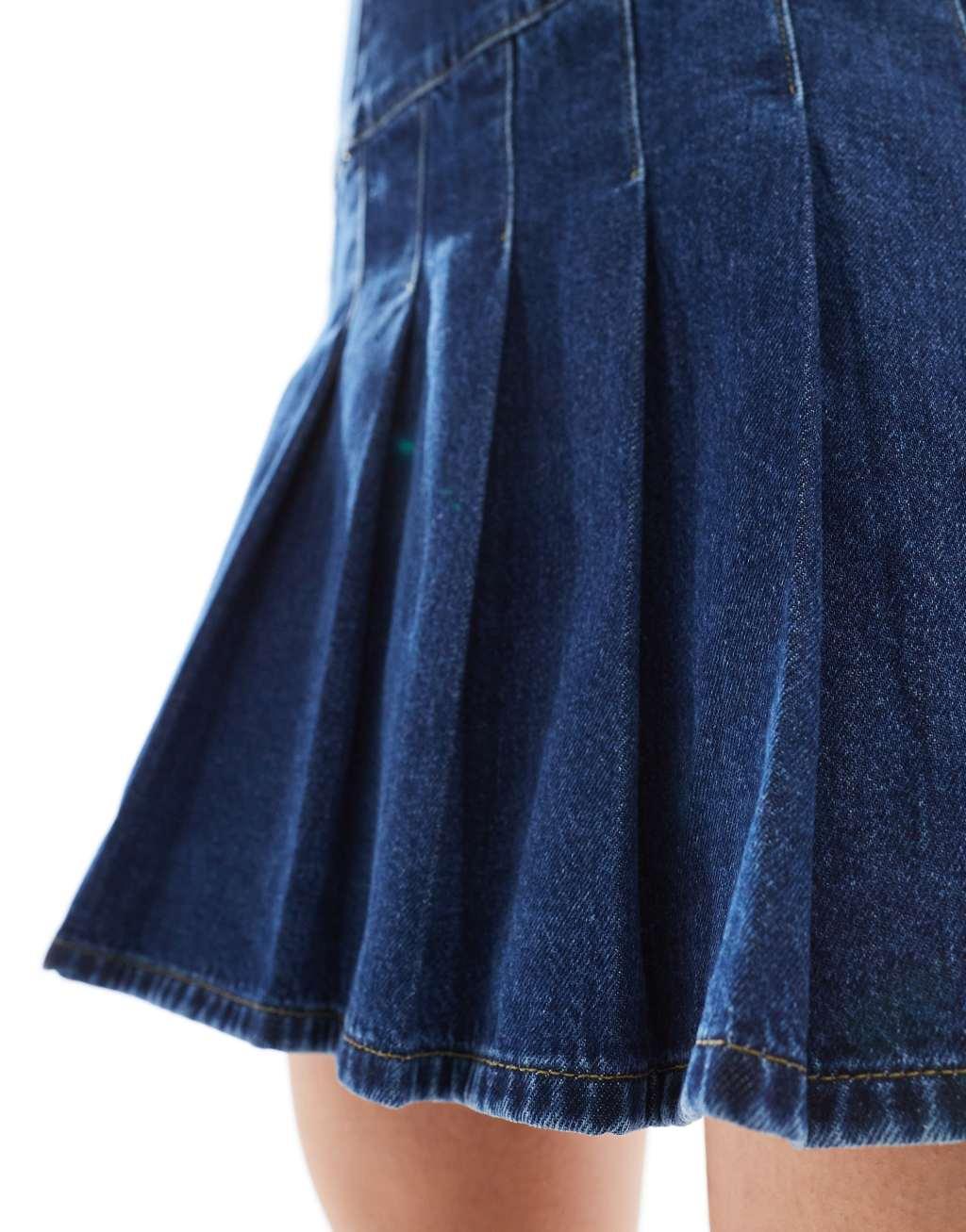 ASOS DESIGN denim pleated dress in mid blue Product Image