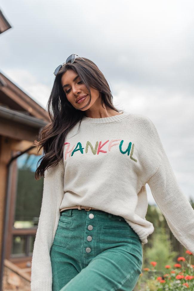 So Very Thankful Beige Sweater Product Image