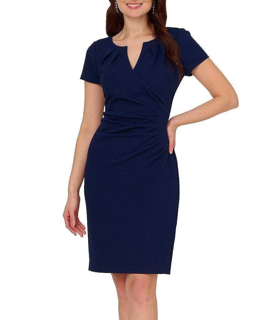 Adrianna Papell Split Round Neck Short Sleeve Ruched Dress Product Image