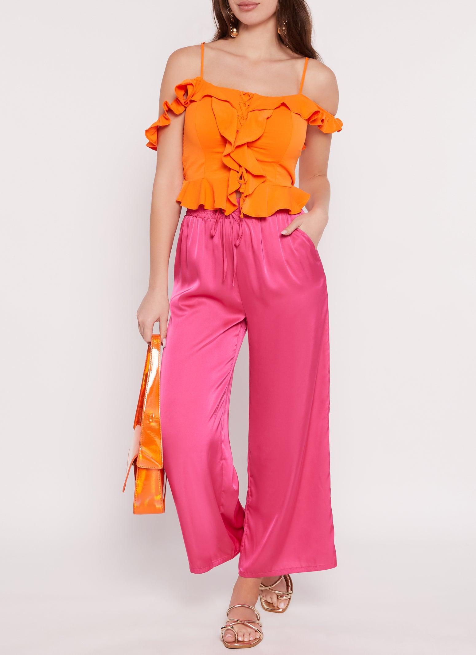 Womens Satin High Waist Palazzo Pants Product Image