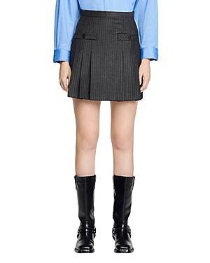 sandro Pinstripe Pleat Wool Miniskirt Product Image