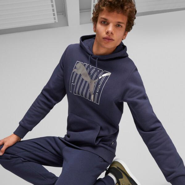 PUMA ESS+ Logo Lab Men's Hoodie in Dark Blue Product Image