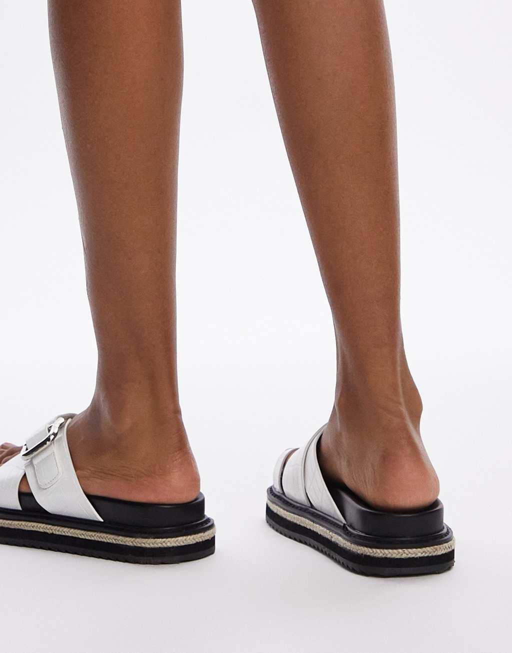 Topshop Wide Fit Jenny espadrille sandals with buckle detail in white croc Product Image