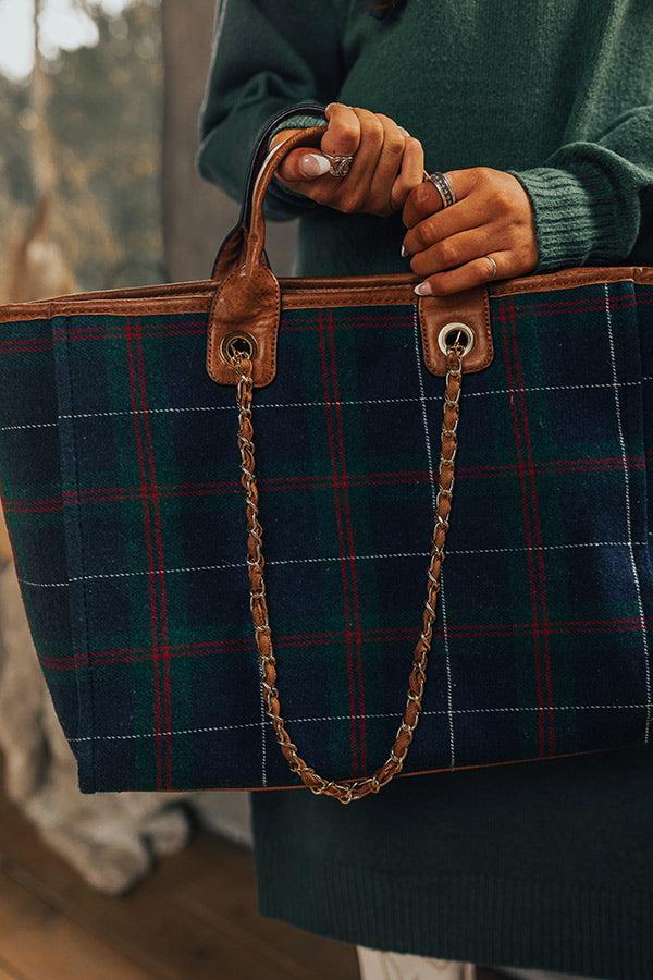 Wintry Dreams Plaid Tote in Navy Product Image