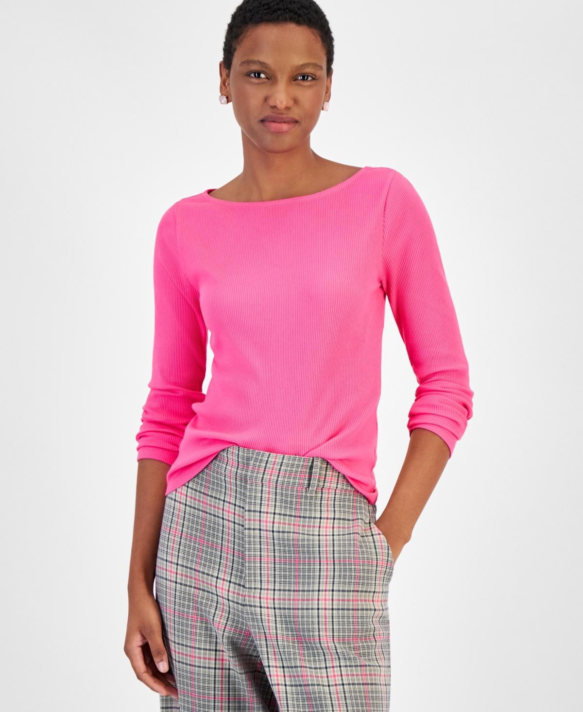 On 34th Womens Long-Sleeve Boatneck Ribbed Top, Created for Macys Product Image