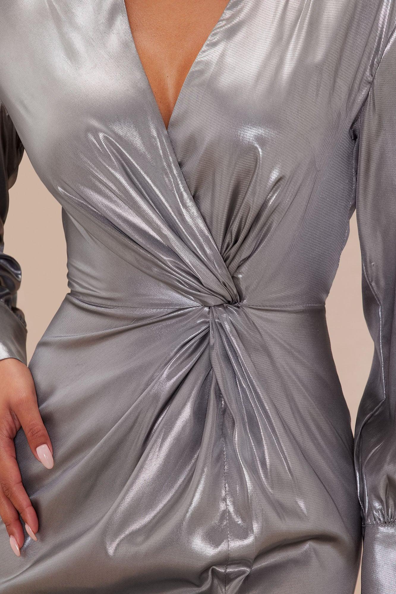 Andrea Metallic Maxi Dress - Silver Product Image