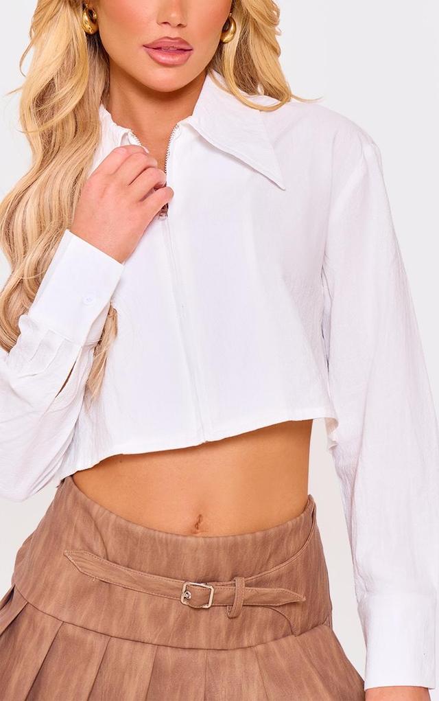 Ecru Zip Up Cropped Shirt Product Image